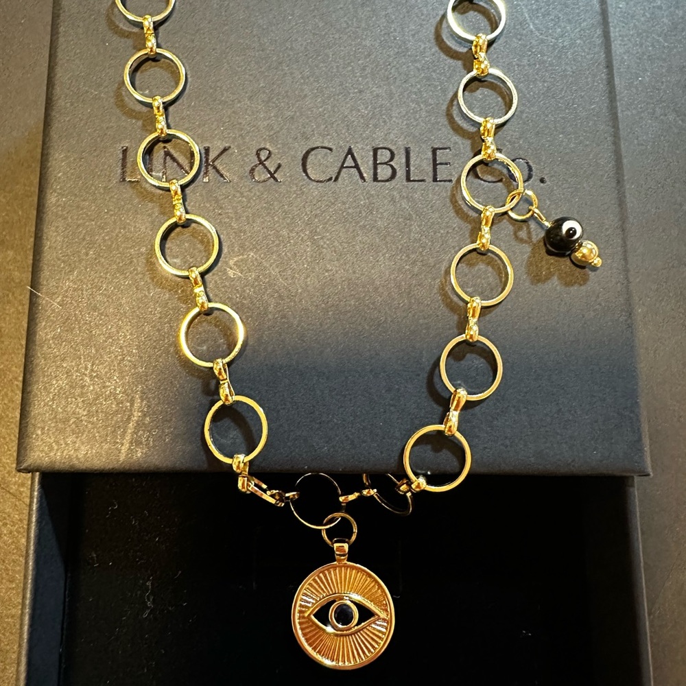Gold Evil Eye Charm Necklace | Adjustable Link | Gold Plated